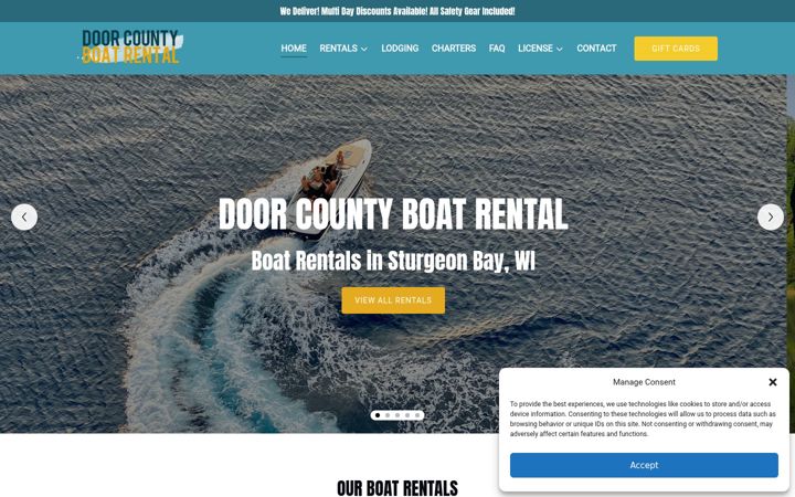 Screenshot of doorcountyboatrentals.com