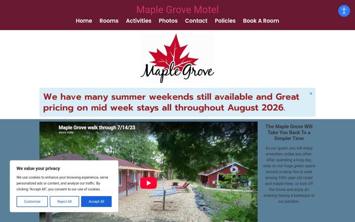 Screenshot of doorcountymaplegrovemotel.com
