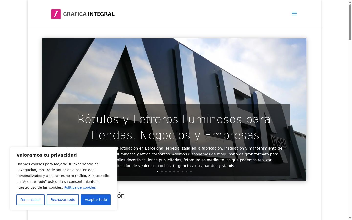 Captura de pantalla del banner de consentimiento mostrado antes de cualquier interacción