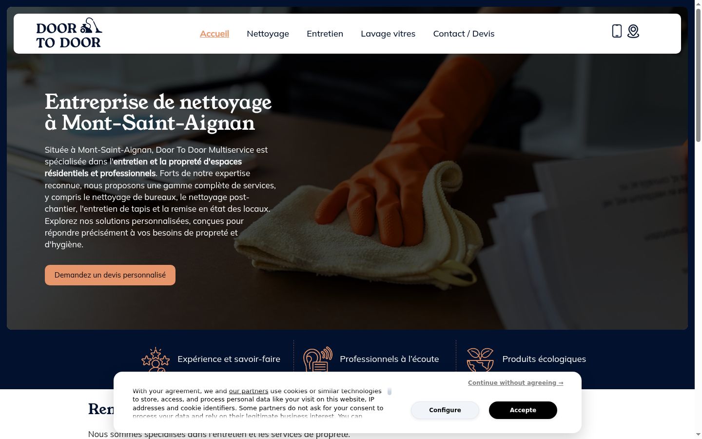 Capture d'écran de la bannière de consentement affichée avant toute interaction
