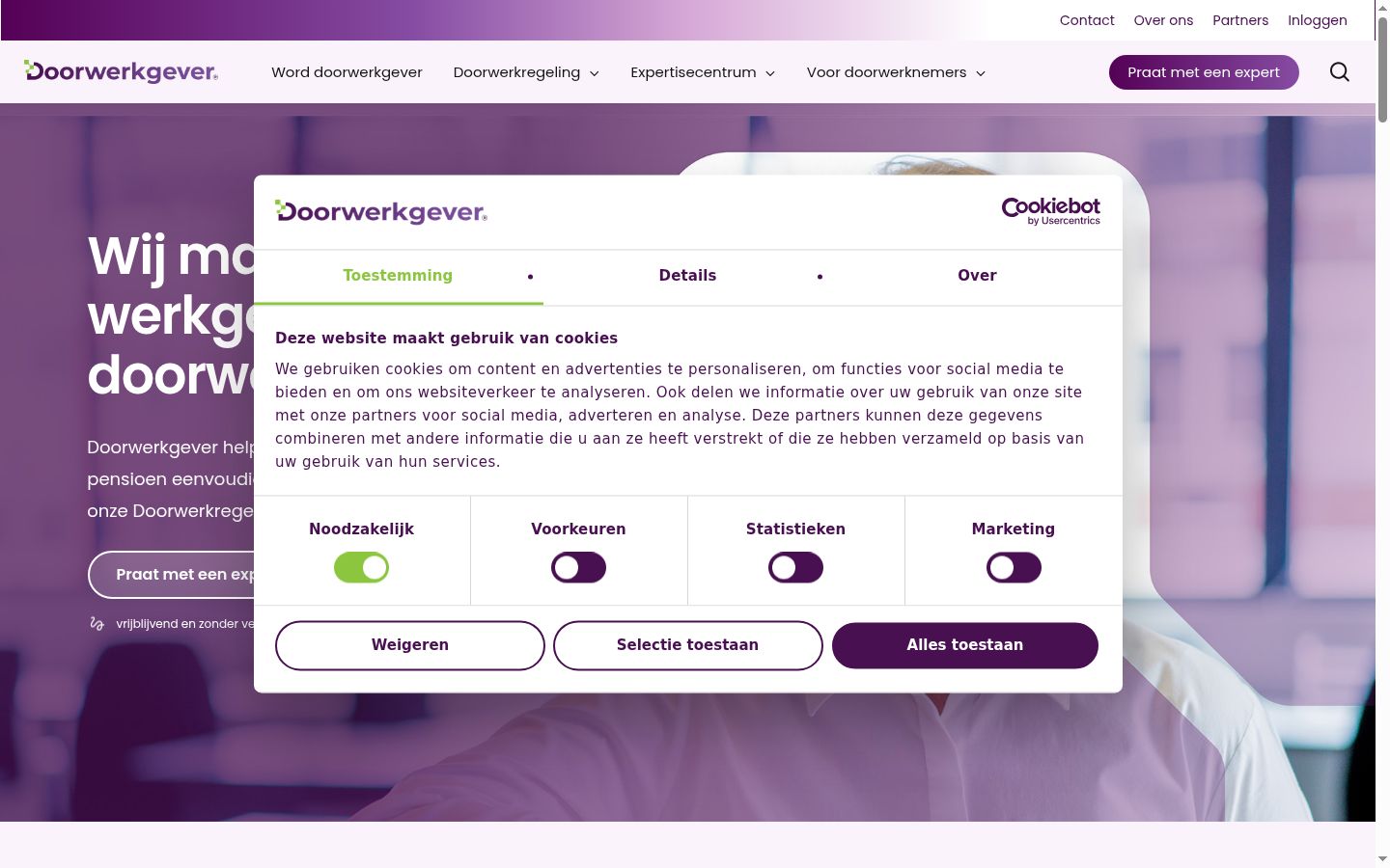 Skjermbilde av samtykkebanneret slik det vises før noen interaksjon