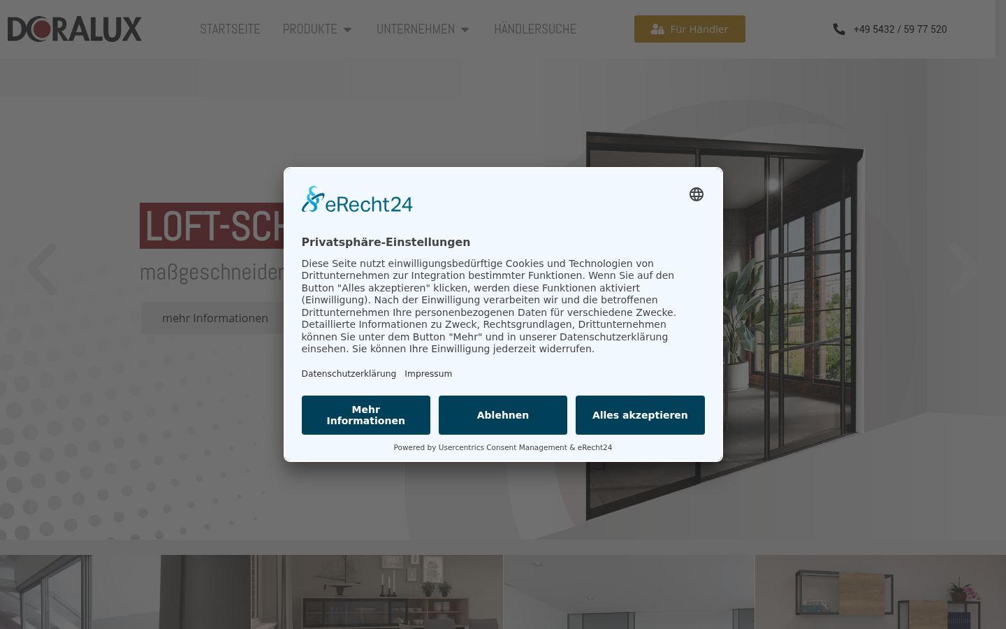 Screenshot des Einwilligungsbanners vor jeglicher Interaktion