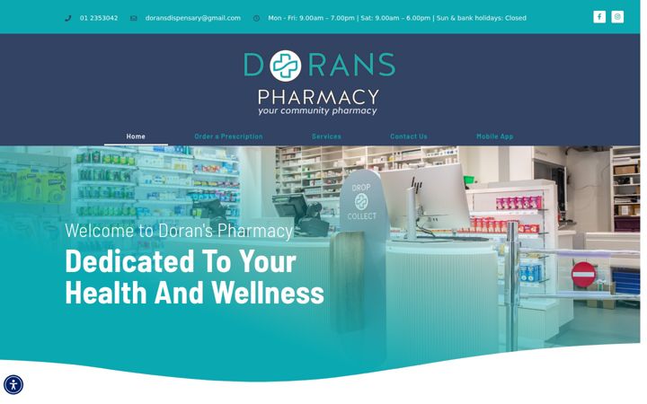 Screenshot of doranspharmacyballybrack.ie