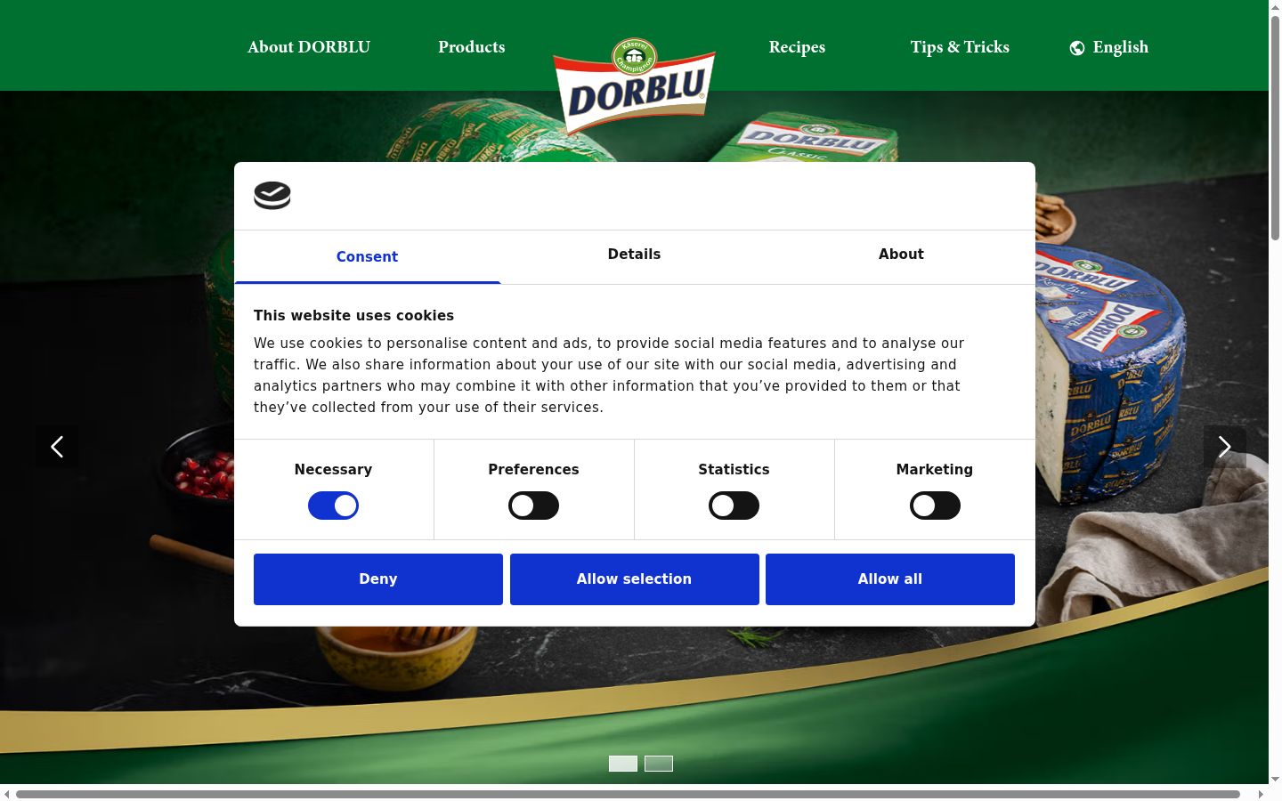 Screenshot of the consent banner shown before any interaction