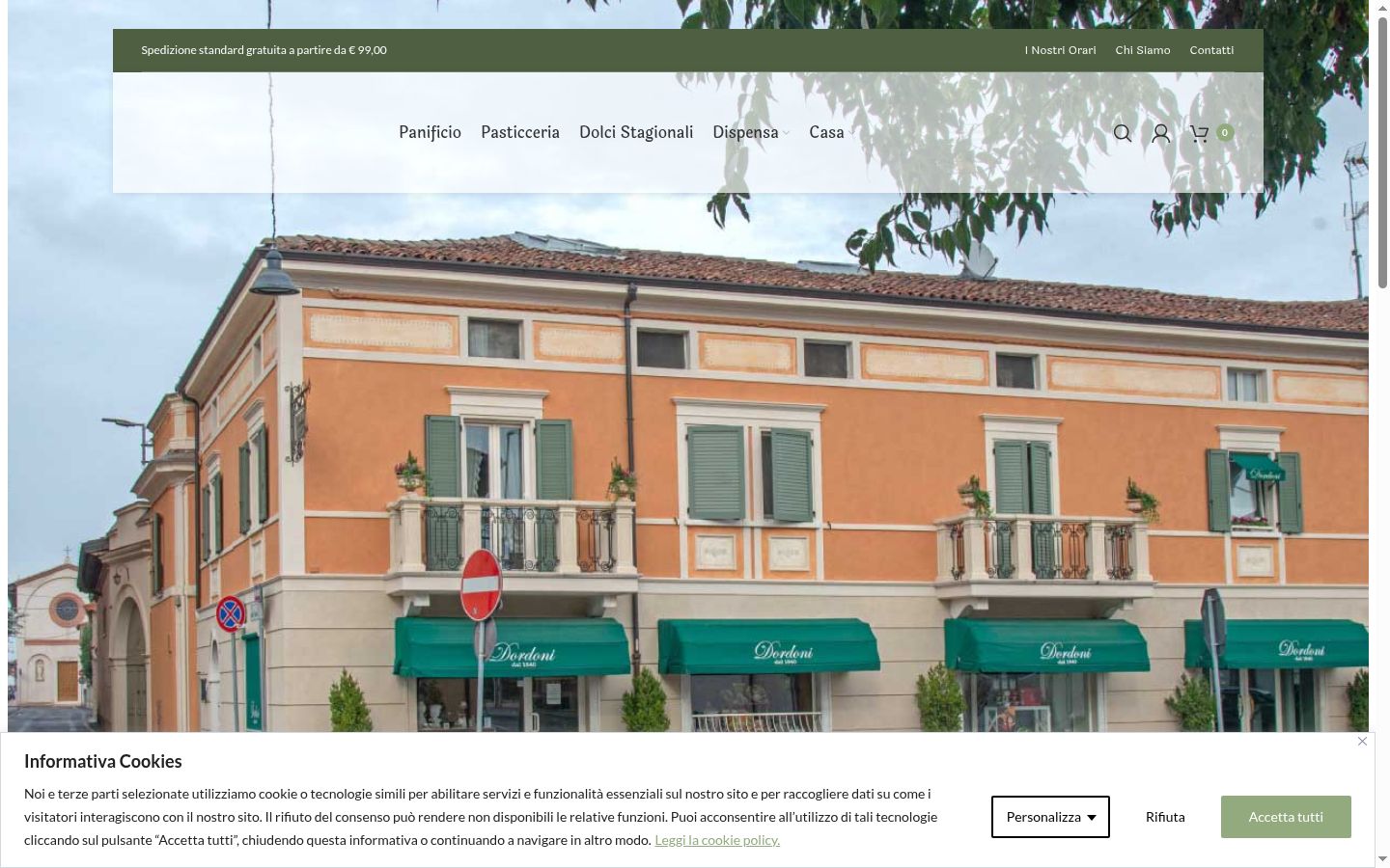 Screenshot del banner di consenso mostrato prima di qualsiasi interazione