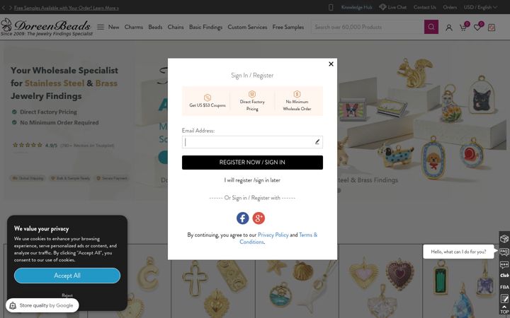 Screenshot of doreenbeads.com