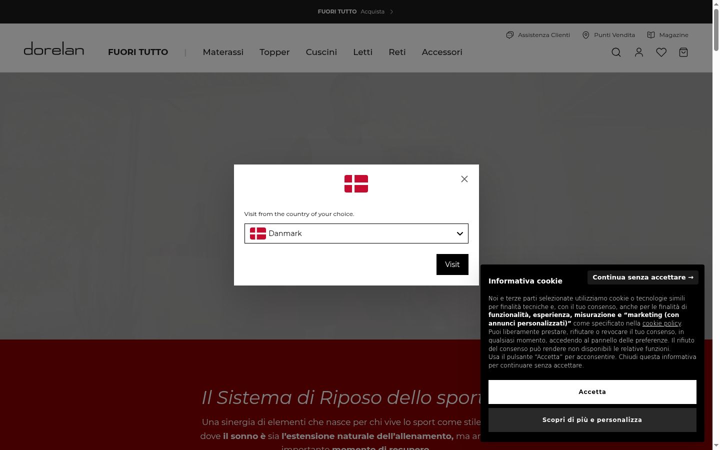 Screenshot del banner di consenso mostrato prima di qualsiasi interazione