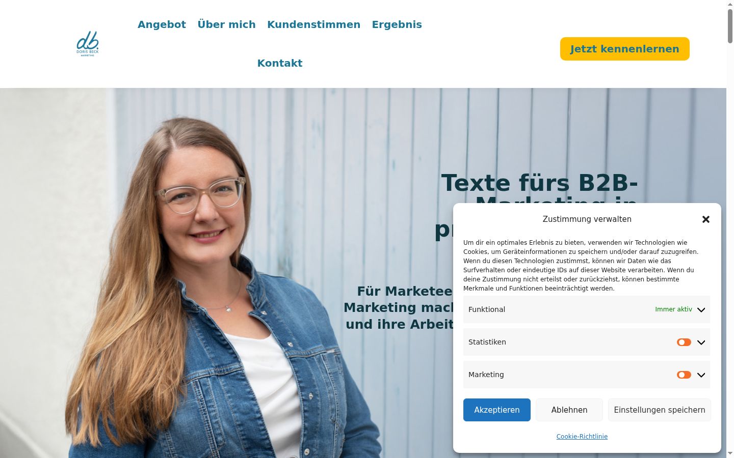 Screenshot des Einwilligungsbanners vor jeglicher Interaktion