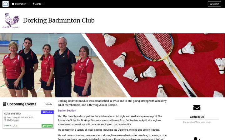 Screenshot of dorkingbadmintonclub.co.uk