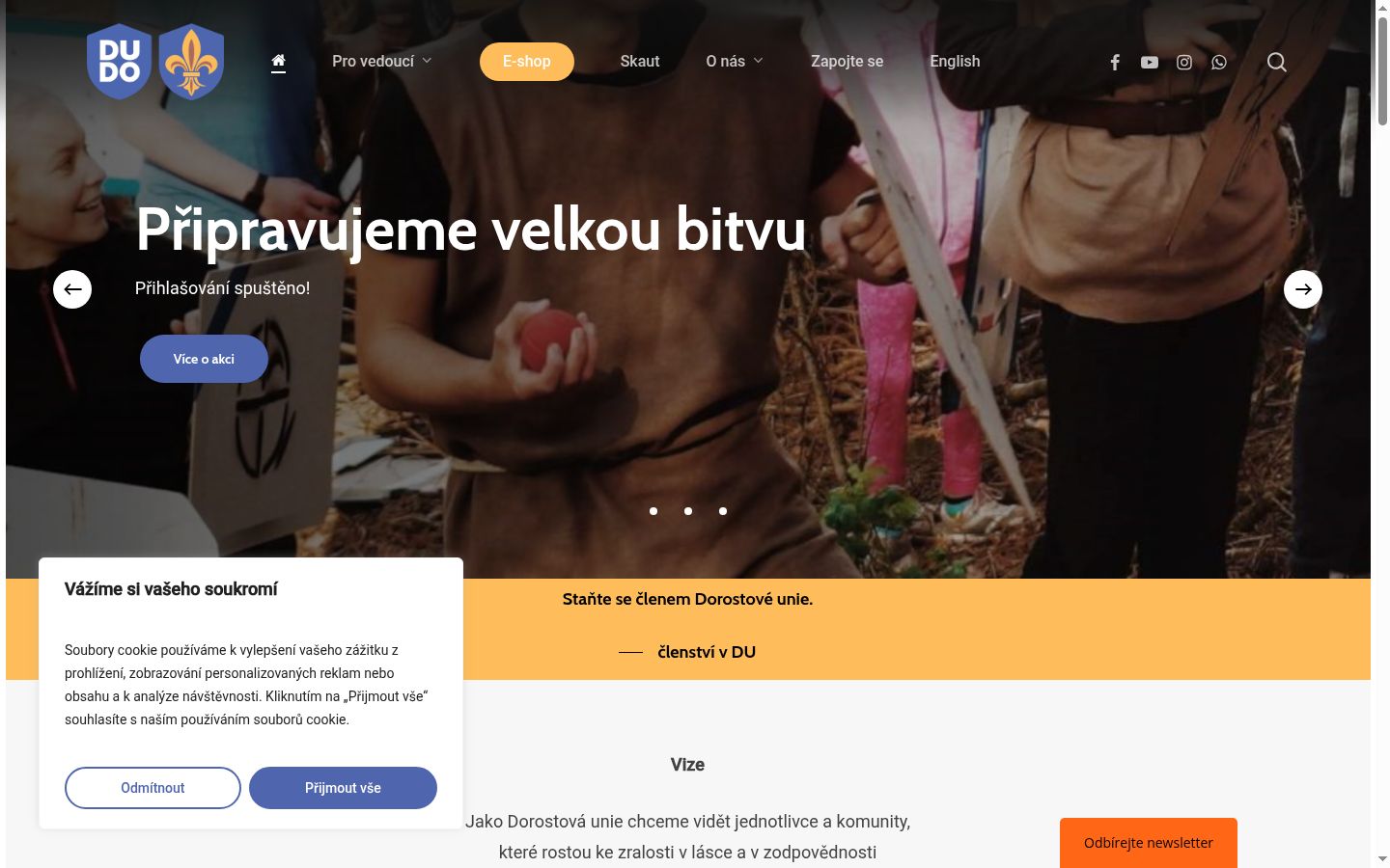 Snímek obrazovky baneru souhlasu zobrazeného před jakoukoli interakcí