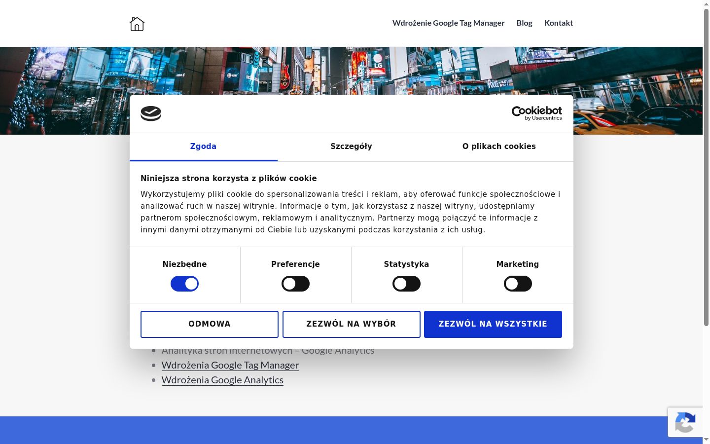 Posnetek zaslona pasice za privolitev, prikazane pred kakršno koli interakcijo