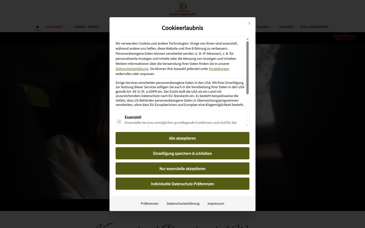Capture d'écran de la bannière de consentement affichée avant toute interaction