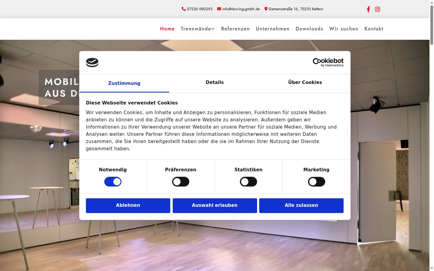 Screenshot del banner di consenso mostrato prima di qualsiasi interazione