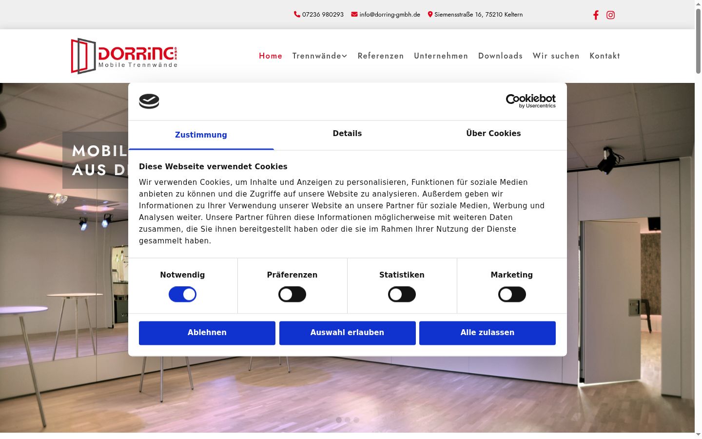 Screenshot del banner di consenso mostrato prima di qualsiasi interazione