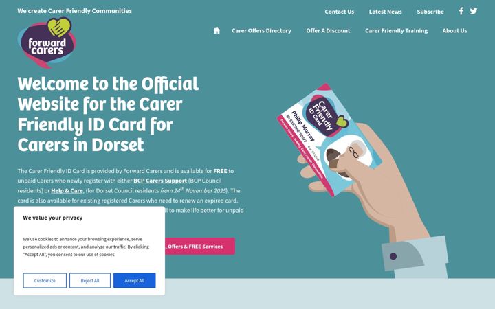 Screenshot of dorsetcarerscard.org.uk