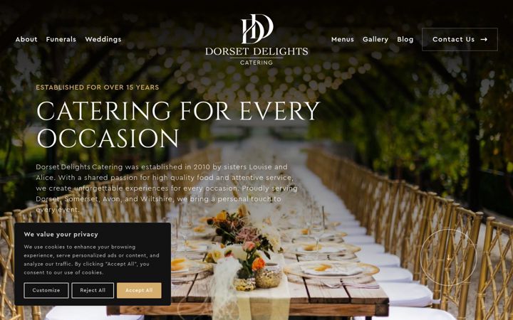 Snímek obrazovky dorsetdelightscatering.co.uk