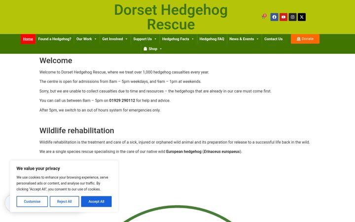 Screenshot of dorsethedgehogrescue.org