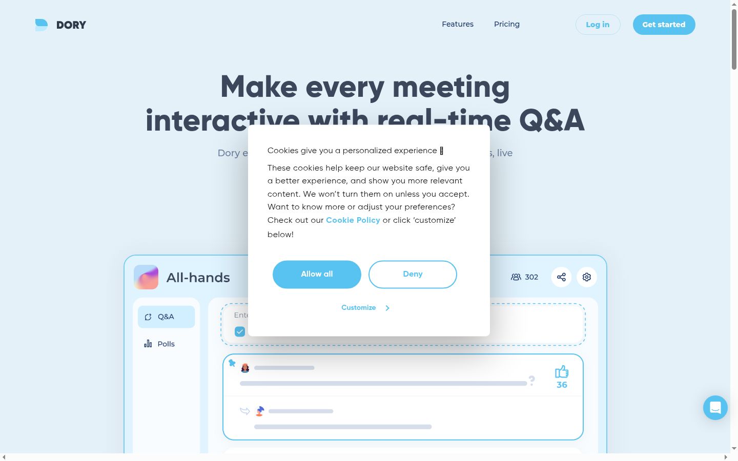 Screenshot of the consent banner shown before any interaction