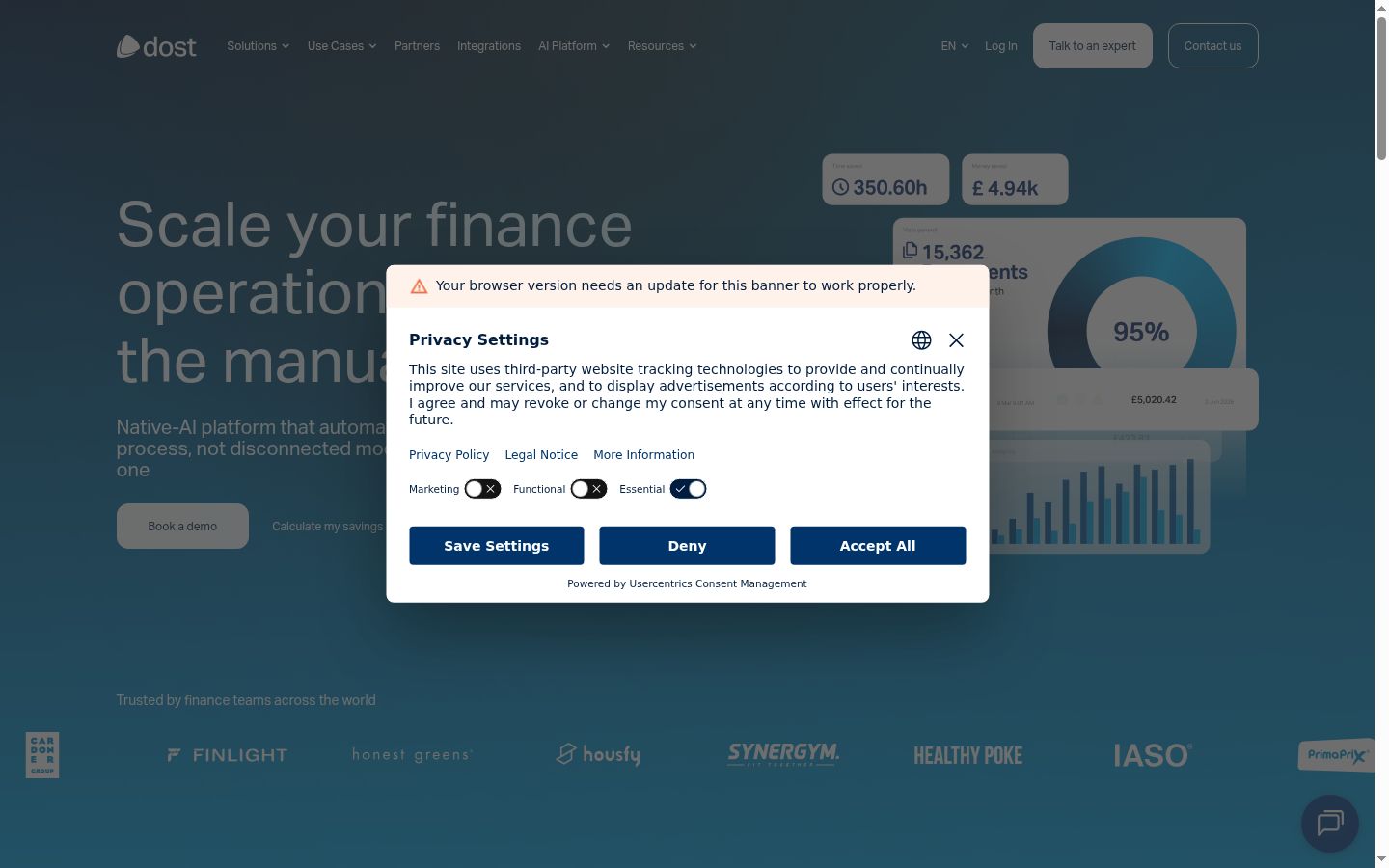 Screenshot of the consent banner shown before any interaction