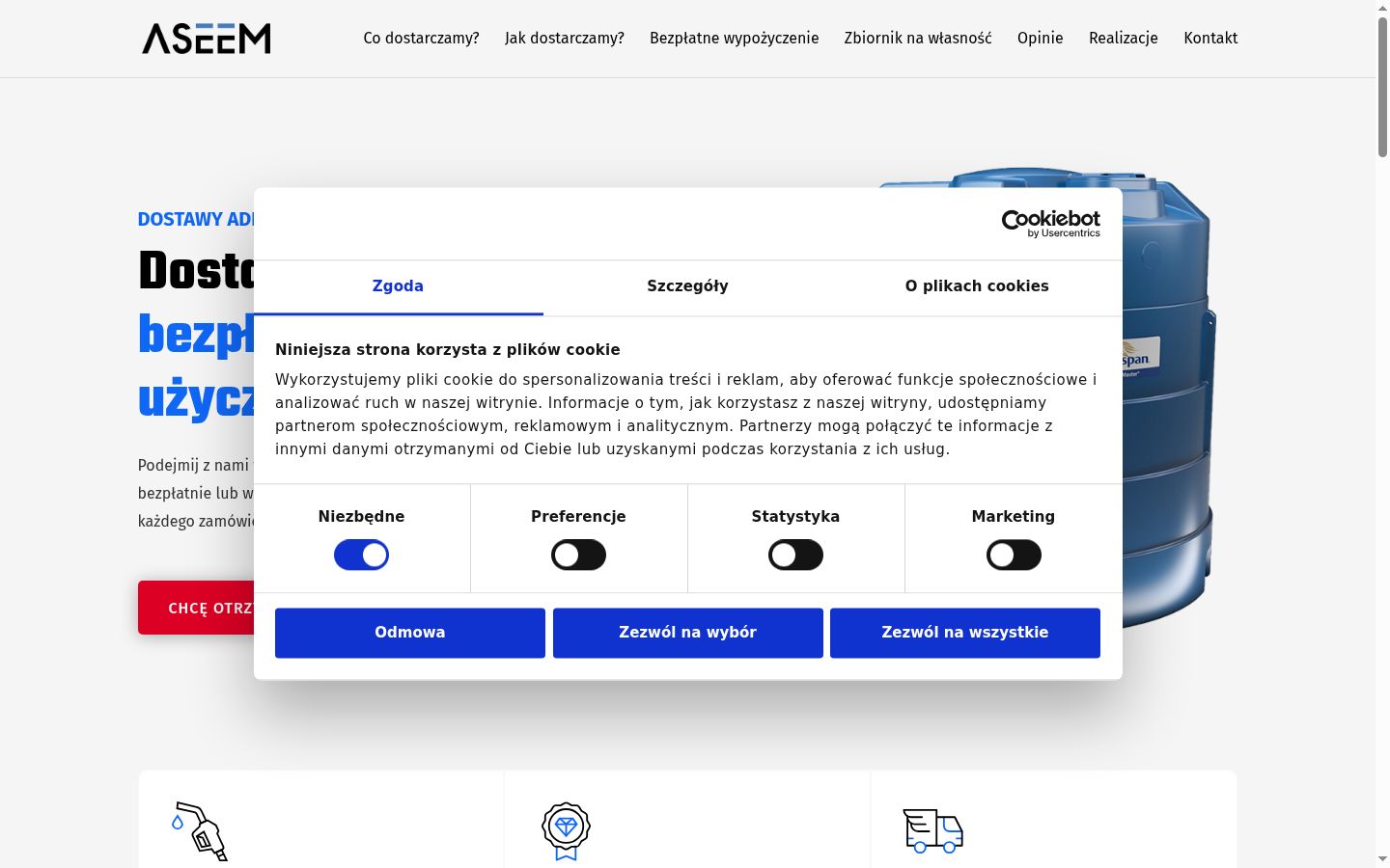 Posnetek zaslona pasice za privolitev, prikazane pred kakršno koli interakcijo