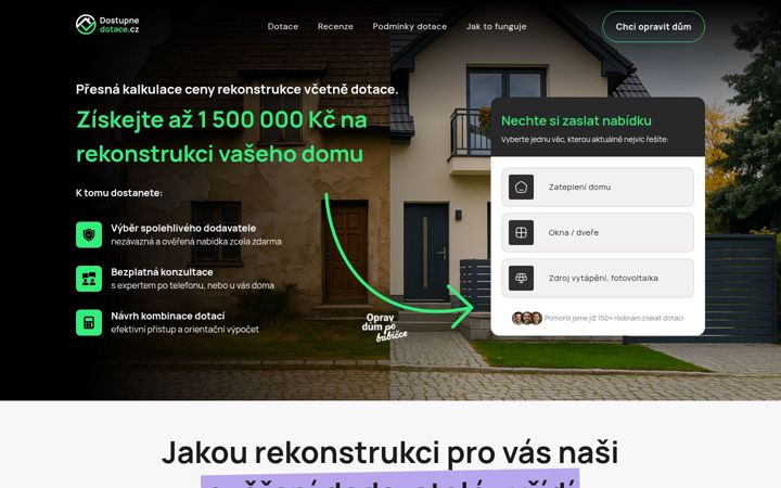 Snímek obrazovky dostupnedotace.cz