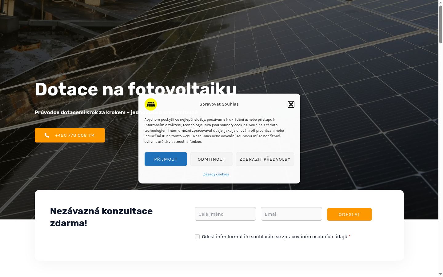 Snímek obrazovky baneru souhlasu zobrazeného před jakoukoli interakcí