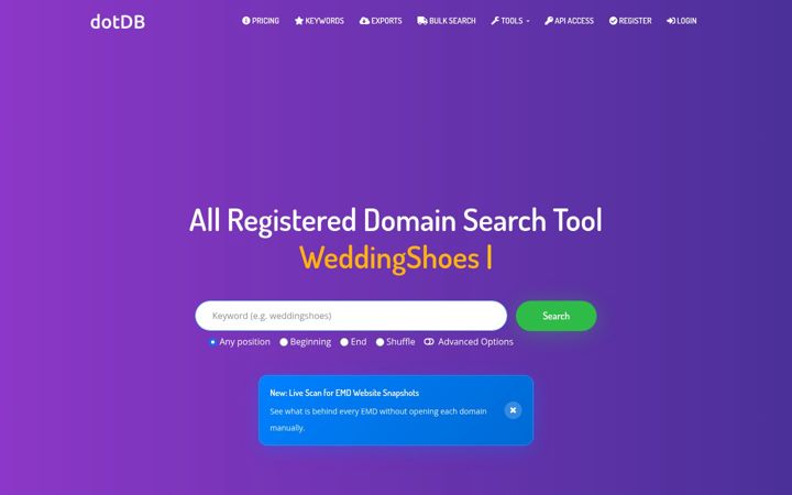 Screenshot of dotdb.com