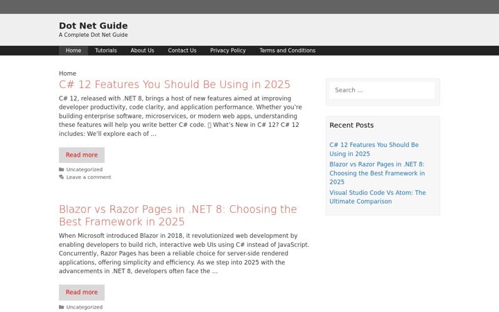 Screenshot of dotnetguide.com