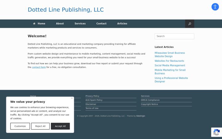 Screenshot of dottedlinepublishing.com