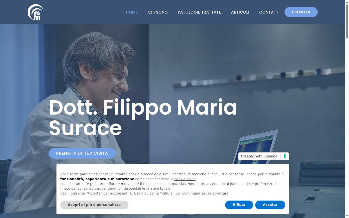 Screenshot del banner di consenso mostrato prima di qualsiasi interazione