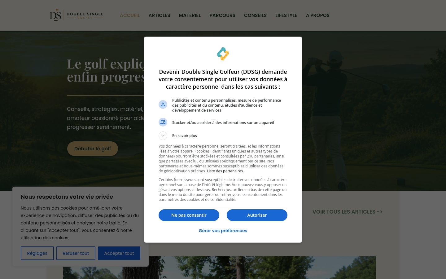 Captura de ecrã do banner de consentimento apresentado antes de qualquer interação