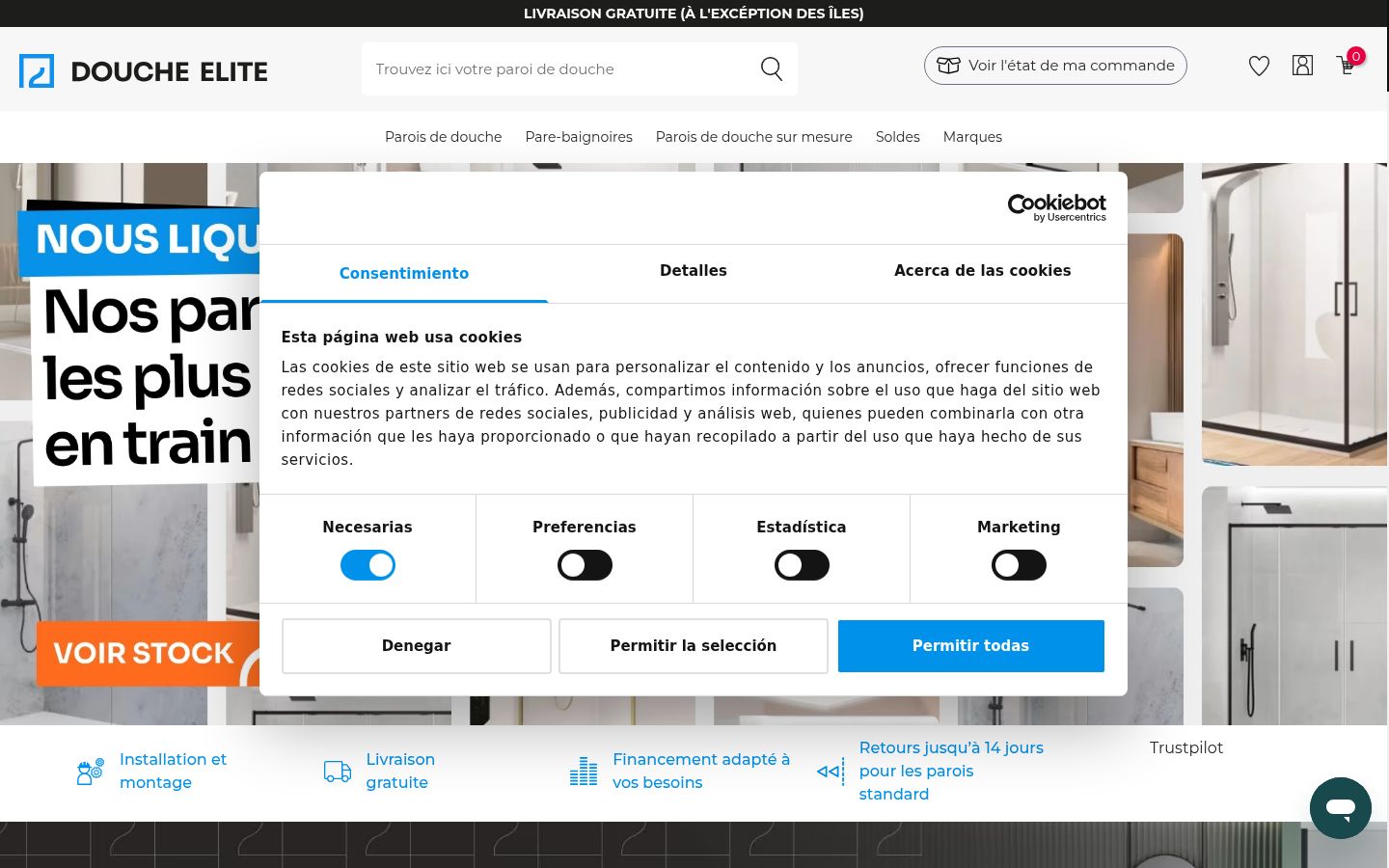 Captura de pantalla del banner de consentimiento mostrado antes de cualquier interacción