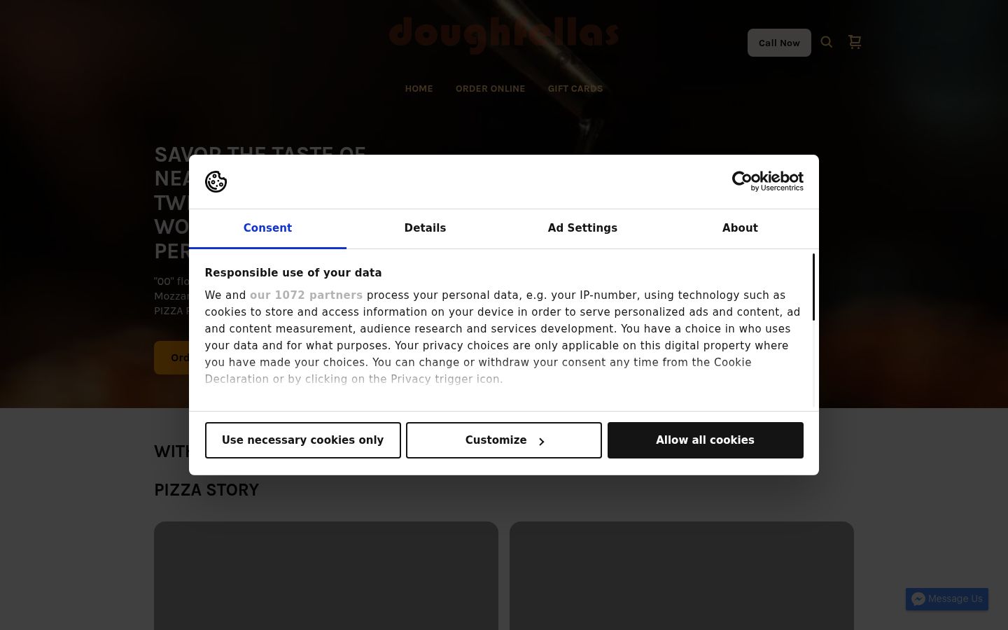Screenshot of the consent banner shown before any interaction