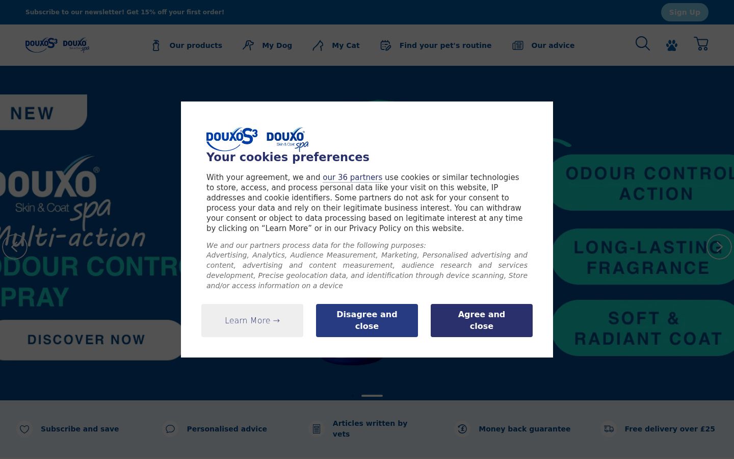 Captura de ecrã do banner de consentimento apresentado antes de qualquer interação