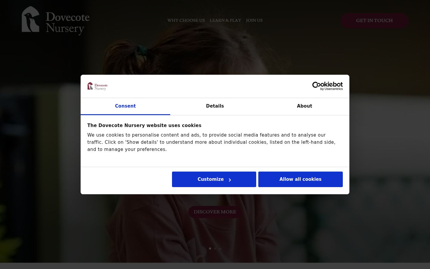 Screenshot of the consent banner shown before any interaction