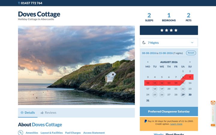 Screenshot of dovescottage.co.uk
