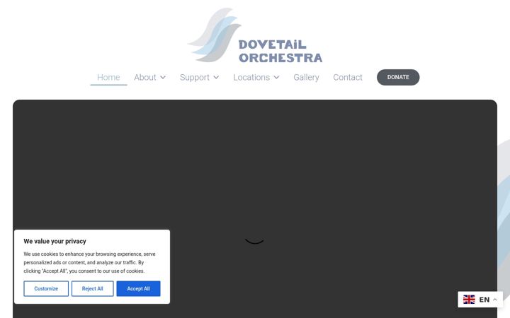 Snímek obrazovky dovetailorchestra.org.uk