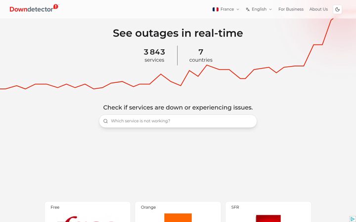Screenshot stránky downdetector.fr