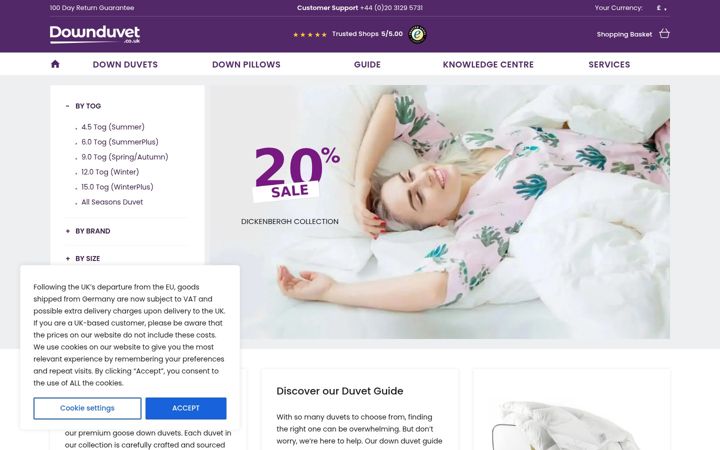 Snímek obrazovky downduvet.co.uk