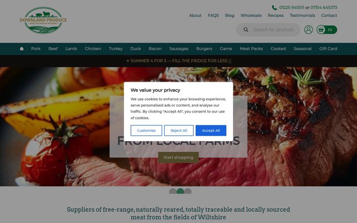 Snímek obrazovky downlandproduce.co.uk