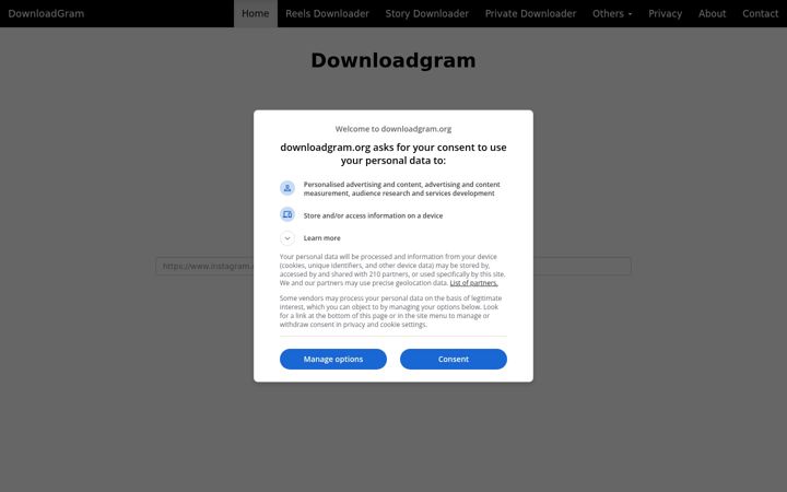 Screenshot of downloadgram.org