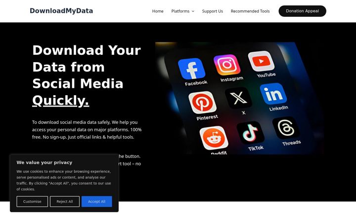 Skärmbild av downloadmydata.io