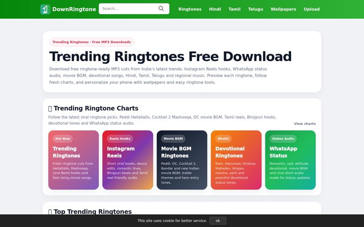 Ekrano kopija downringtone.com