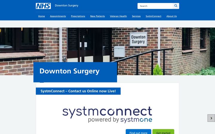 Screenshot of downtonsurgery.nhs.uk