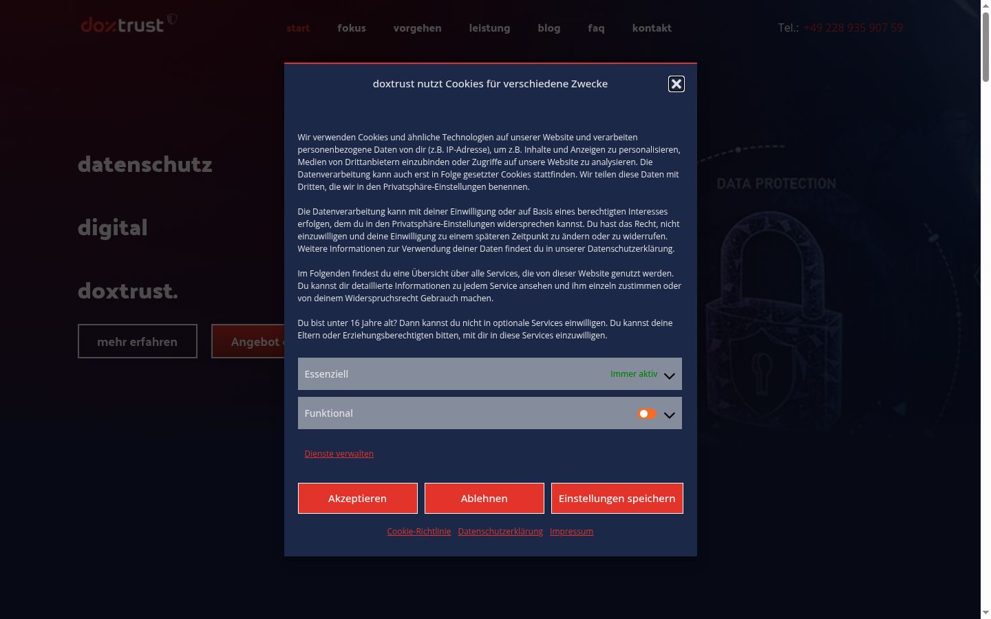 Capture d'écran de la bannière de consentement affichée avant toute interaction