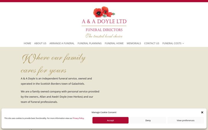 Snímek obrazovky doylefunerals.co.uk