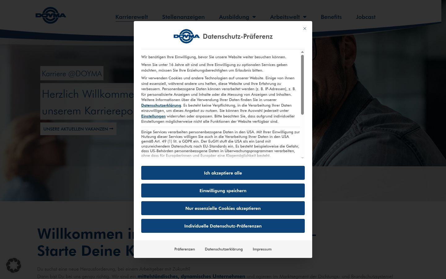 Screenshot tal-banner tal-kunsens muri qabel kwalunkwe interazzjoni