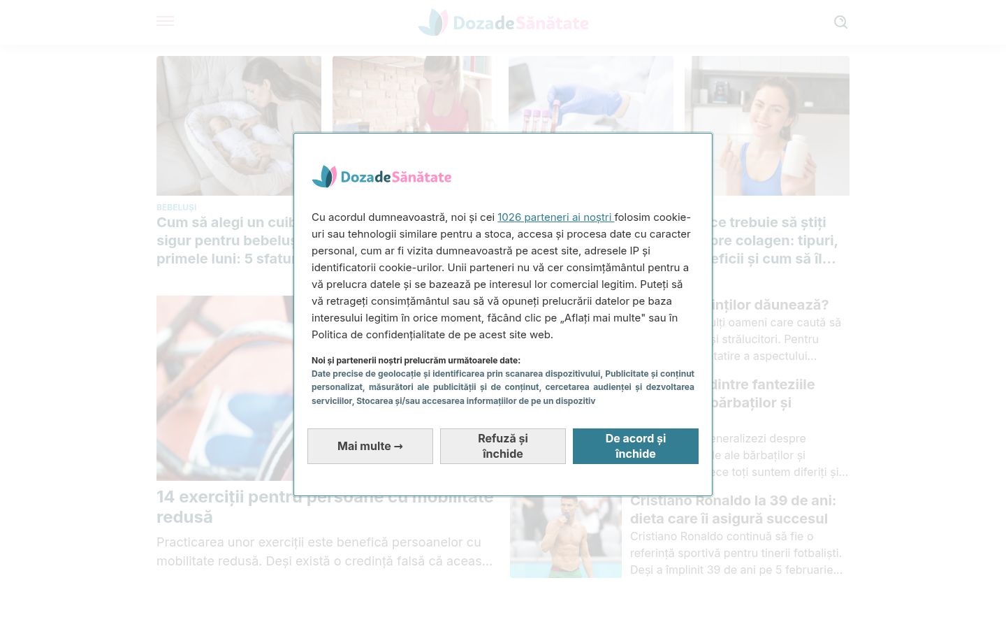 Screenshot del banner di consenso mostrato prima di qualsiasi interazione