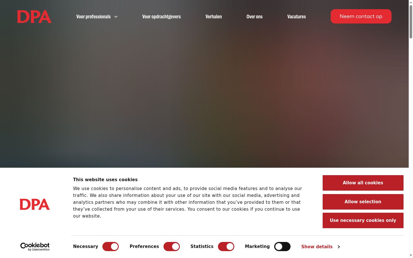 Skærmbillede af samtykkebanneret, som det blev vist før nogen interaktion