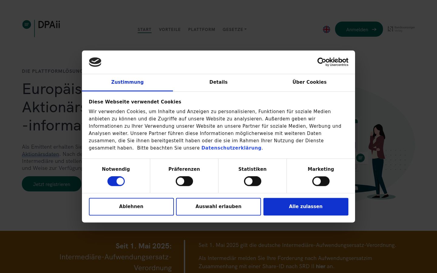 Screenshot del banner di consenso mostrato prima di qualsiasi interazione
